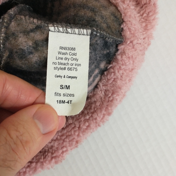 Vintage Corky Company Fleece Jacket Hat 3T Pink Plaid Floral Coat Pckt USA 1990s - Picture 13 of 14